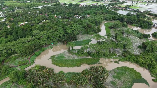 Aerial View Labuh Banting Green River Bend Landscape