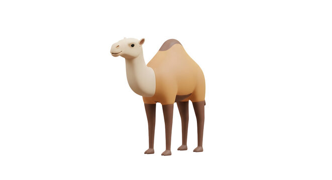 A camel stands alone in a desert environment with transparent background.