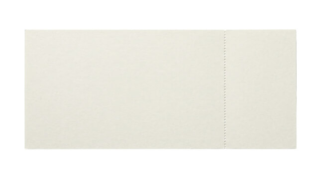 Blank white paper ticket with perforated stub