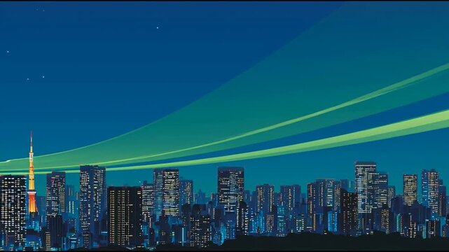 smart, digital, city, connection, network, reciprocity, cityscape, concept, future, wireless, social, media, networking systems, connects, people, double, exposure, waves, background, artificial intel