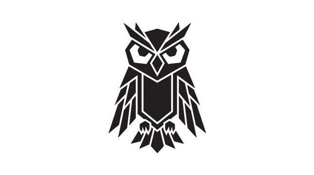 A striking black and white geometric owl logo with sharp angles and a modern, stylized design, depicted front-facing on a plain background.