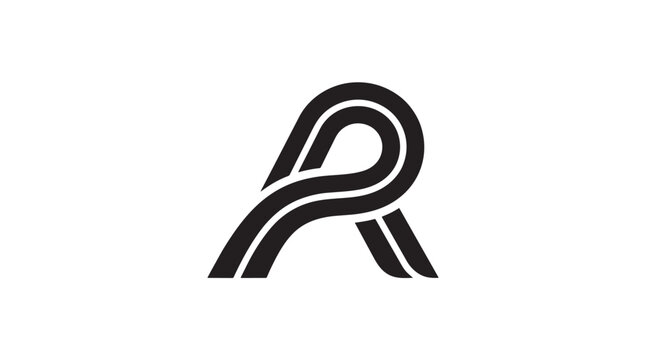 Stylized black logo featuring a double-lined abstract design resembling the letters 'A' and 'R' on a clean white background, representing modern branding.