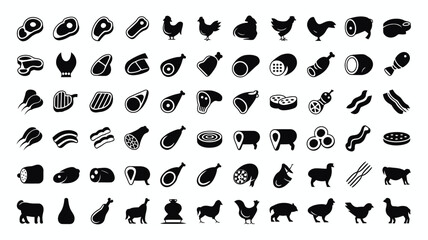 Set of 70 Black Meat Product Icons Vector © MD