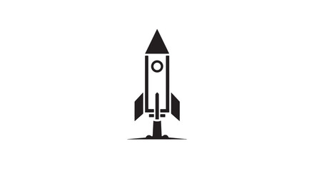 Fototapeta premium A minimalist black and white illustration of a rocket ship launching from a platform, symbolizing space exploration and technological advancement.