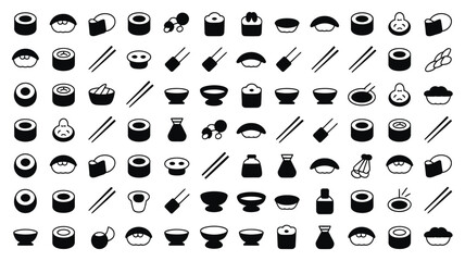 Set of 60 Sushi and Asian Food Icons Vector © MD