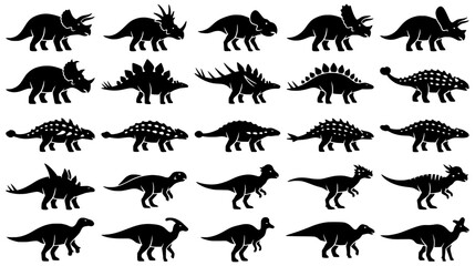 Fototapeta premium Diverse Collection of Prehistoric Dinosaur Silhouettes for Educational and Creative Projects