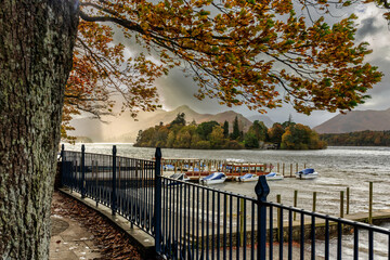 Windy autumn at the Derwentwater lake. England, UK