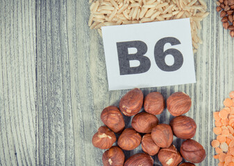 Various ingredients as source natural vitamin B6, minerals and fiber. Healthy eating. Place for text