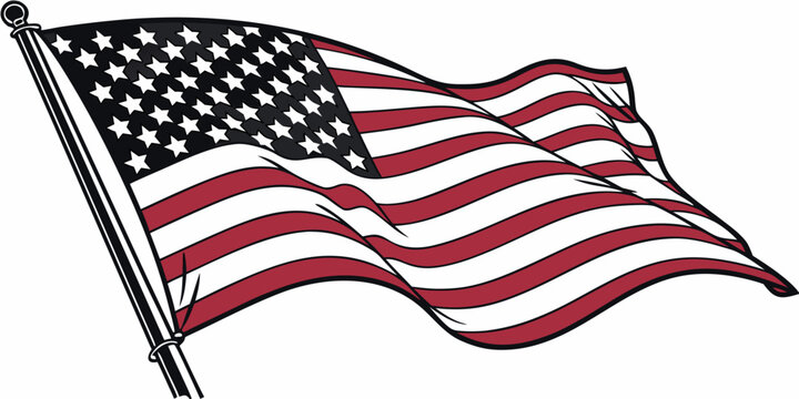 A vector illustration of the American flag waving on a pole