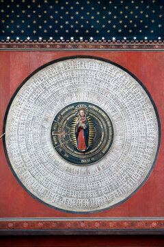 Oliwa cathedral. Astronomical clock with three levels, a calendar, a planetarium and a theater of figure. ( 1464-1470 ) Made by Hans During.  Gdansk. Poland.