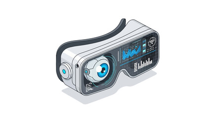 Fototapeta premium Isometric Futuristic VR Headset Illustration with HUD Interface, Data Analytics, and Eye Tracking Technology on White Background