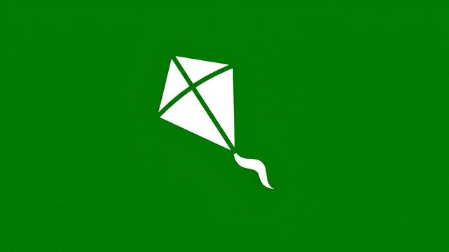 A simple white kite icon is displayed against a solid green background for easy use in various digital design projects