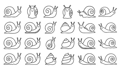 Minimal snail outline icon set simple happy snail line vector symbols clean design © Romjan