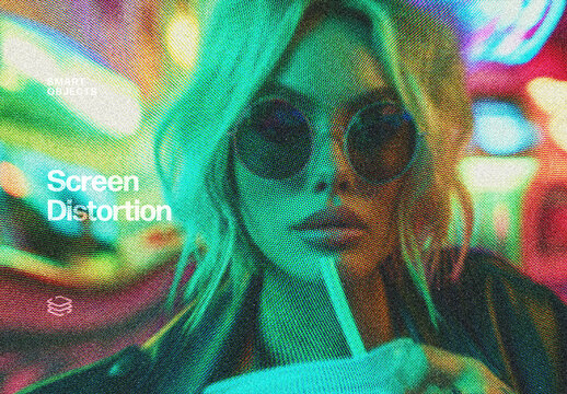 Screen Distortion Photo Effect Mockup