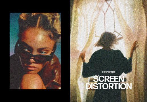Screen Distortion Poster Photo Effect Mockup