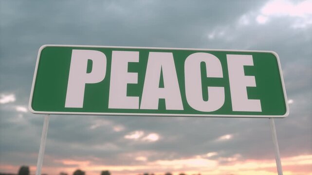 Symbolic Direction Sign Showing Peace Concept Under Cloudy Sunset Sky
