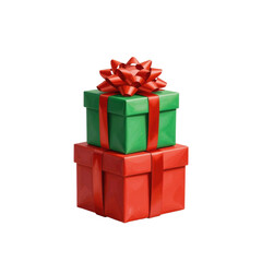 Fototapeta premium Stacked christmas presents in festive colors with shiny red bow creates a joyful and celebratory atmosphere