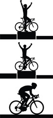 Obraz premium Cycling race podium silhouettes with riders celebrating victory and performance stages representing competition achievement and sports success concept