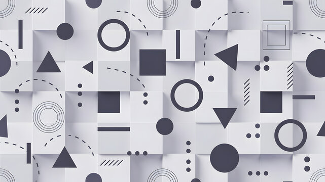Seamless vector pattern design featuring abstract geometric circles and squares with numbers for a modern technology web wallpaper