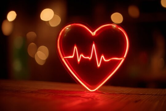 Red Heart Shape With Electrocardiogram in Bright Lights Creates Romantic Atmosphere for Iphone Wallpaper in 8K Resolution