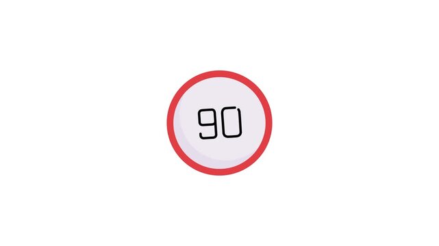 Close-up view of a red circular warning sign and speed limit with 90 written inside