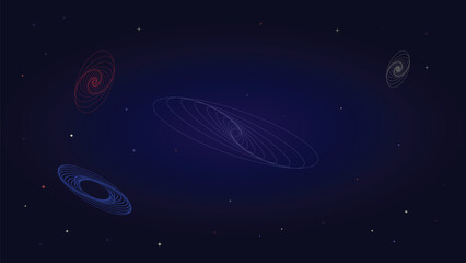 Abstract cosmic background with galaxies and stars dark blue night sky © Md