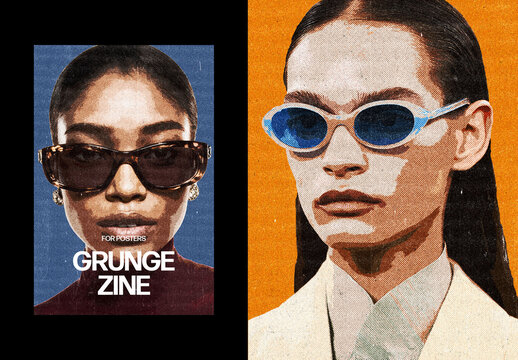 Grunge Zine Poster Effect Mockup