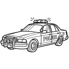 Black and white illustration of a classic american police car with siren © rafsanwd