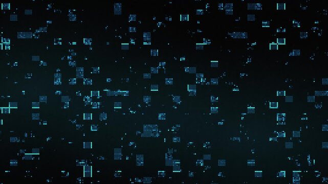 Blue digital pixel particles forming abstract data field, seamless loop animation of technology grid, cyber network concept, futuristic virtual background