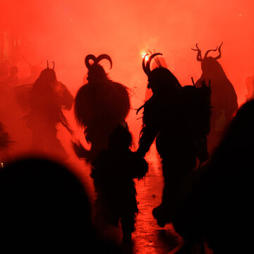 BAD GOISERN, AUSTRIA - DECEMBER 7, 2025: Krampuslauf parade 