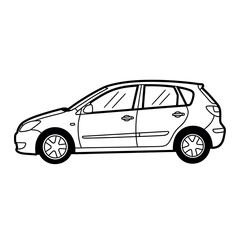 Obraz premium Line drawing of a silver or white compact hatchback car side view
