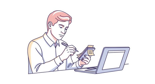 Man holding credit card and laptop.