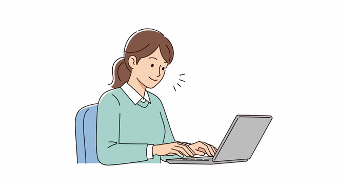 Woman working on laptop computer.