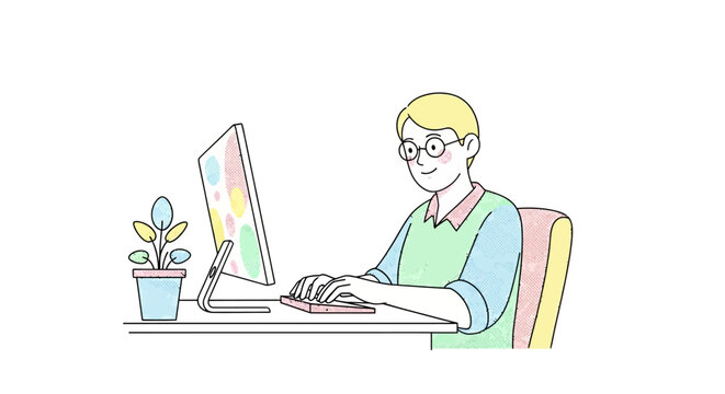 Woman sitting at desk with computer.