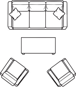 Top-Down Living Room Furniture Illustration &ndash; Sofa and Chairs Layout