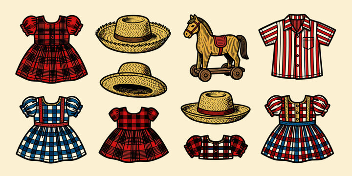 Brazilian June Festival Caipira Clothes Hats Costume Set