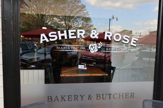 Fa&ccedil;ade of Asher and Rose in the Marietta Square in Marietta Georgia.