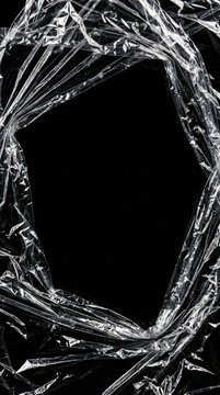 Crumpled Plastic Wrap Scan Texture Effect Overlay on Black Background