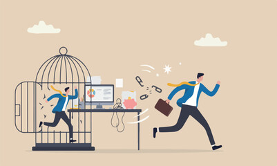  Break start pink piggy bank for freedom, resign from toxic workplace or retirement concept, confidence businessman break free from toxic working desk bird cage © Nazma