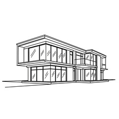 Architectural sketch of a modern two story house with large windows © rafsanwd