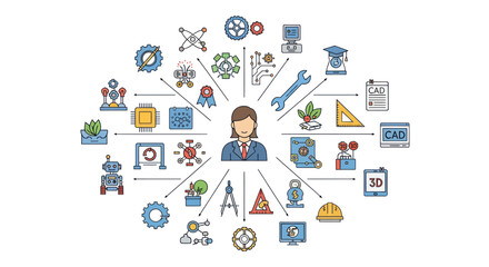 Fototapeta premium Person at center of diverse technology and engineering concepts