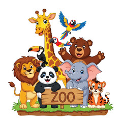 Naklejka premium Zoo Animals Cartoon Collection Commercial Illustration