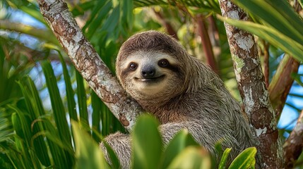 Obraz premium A sloth resting on a tree branch, a tropical animal 