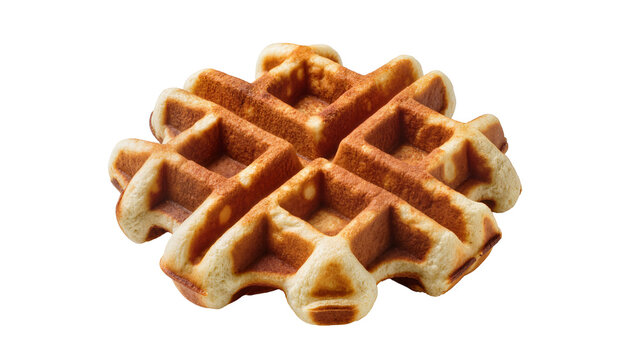 Isolated delicious golden baked classic waffle, a sweet pastry breakfast treat