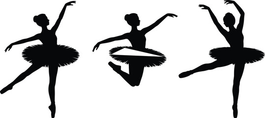 Ballerina dancer silhouette set, ballet performance poses graceful female isolated vector dance illustration design © MdSayed