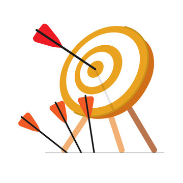 Target with arrows 3d isometric business concept for goal achievement, successful business strategy, objective and focus concept, hitting aim, bullseye symbol and accuracy, find problem solution