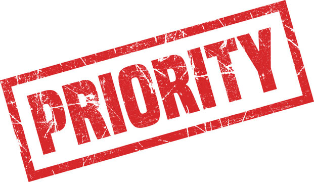 A bold red stamp design featuring the word priority enclosed in a rectangular border frame.
