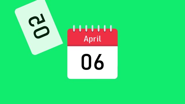 calendar motion graphics with flipping pages and chronological time sequence effect. april calendar flip animation with smooth page turning and continuous daily time progression from 1 to 30. 