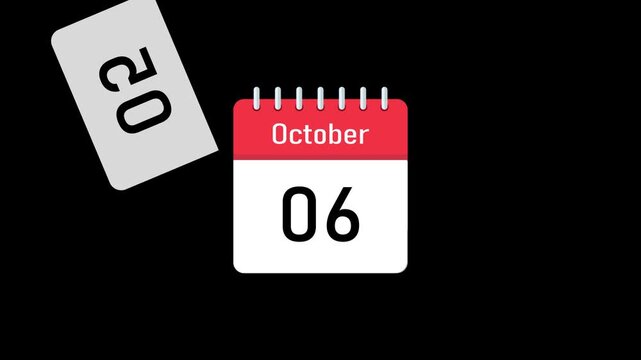 4k october calendar flip animation with day by day sequence and smooth looping transition effect. october calendar flip animation from 1 to 31 with smooth daily transitions black screen background. 