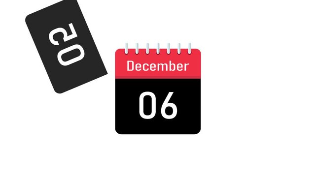 calendar date change animation from 1 to 31 time lapse december month. calendar pages flipping animation with white screen background. december calendar time lapse animation with daily date transition